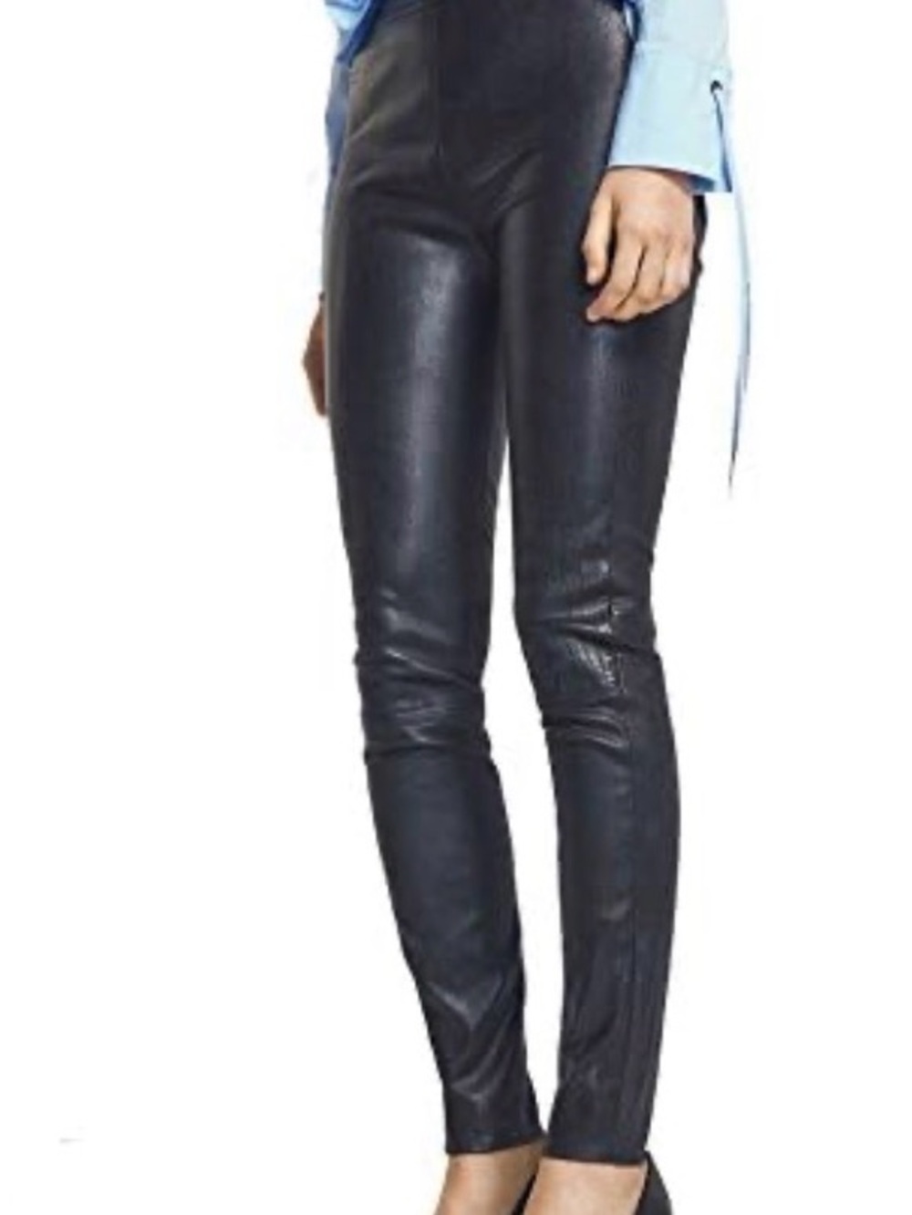 NWT Massimo Dutti Black Nappa Leather Skinny Trousers Pants 5312 Size S